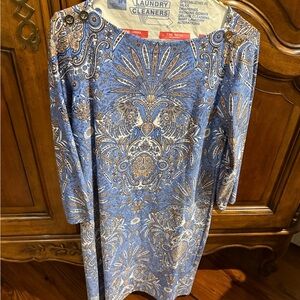 Talbots Blue and White Paisley Long Sleeve Dress